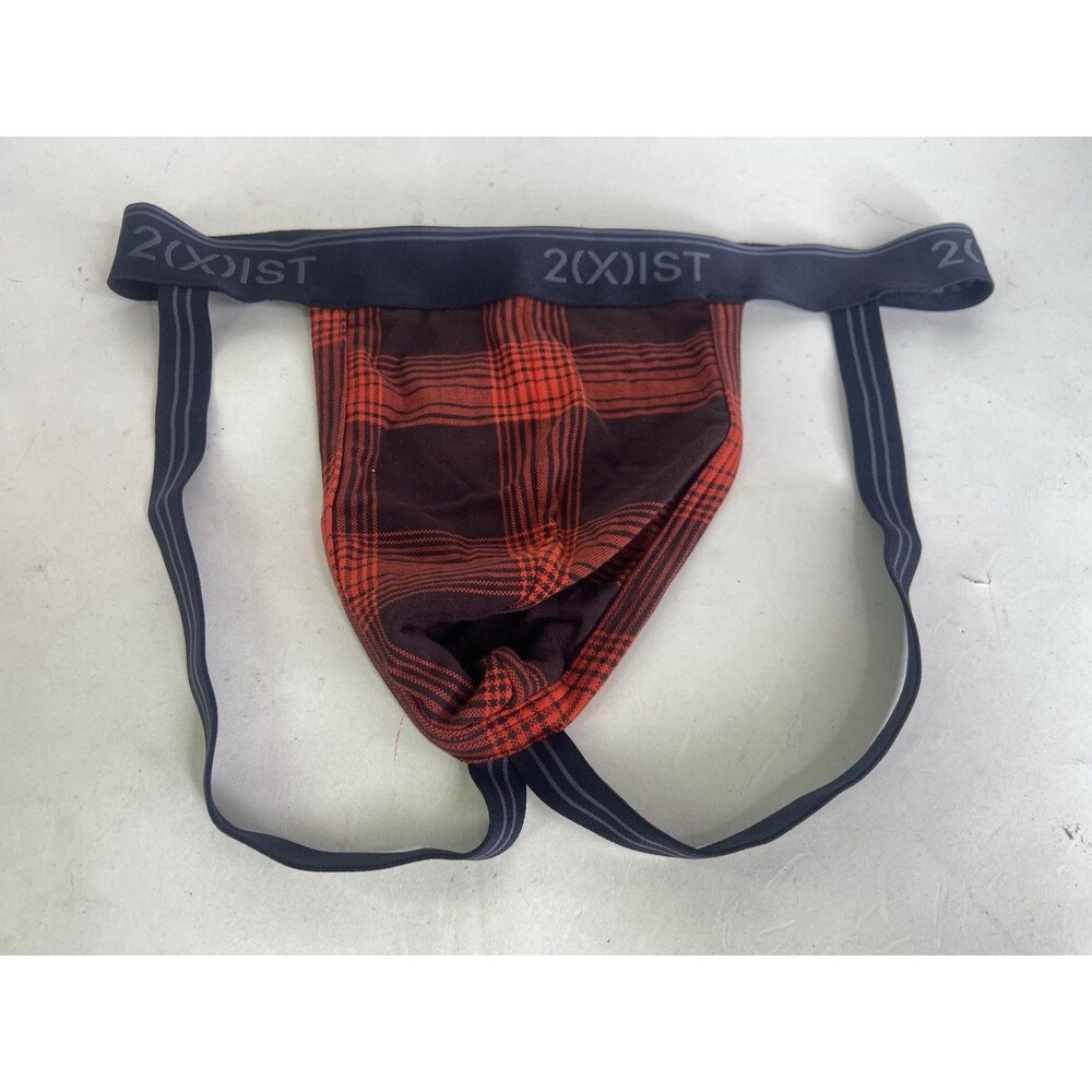 2xist Essential Cotton Stretch 1 Jock Strap Jockstrap Red Plaid Mens Size M